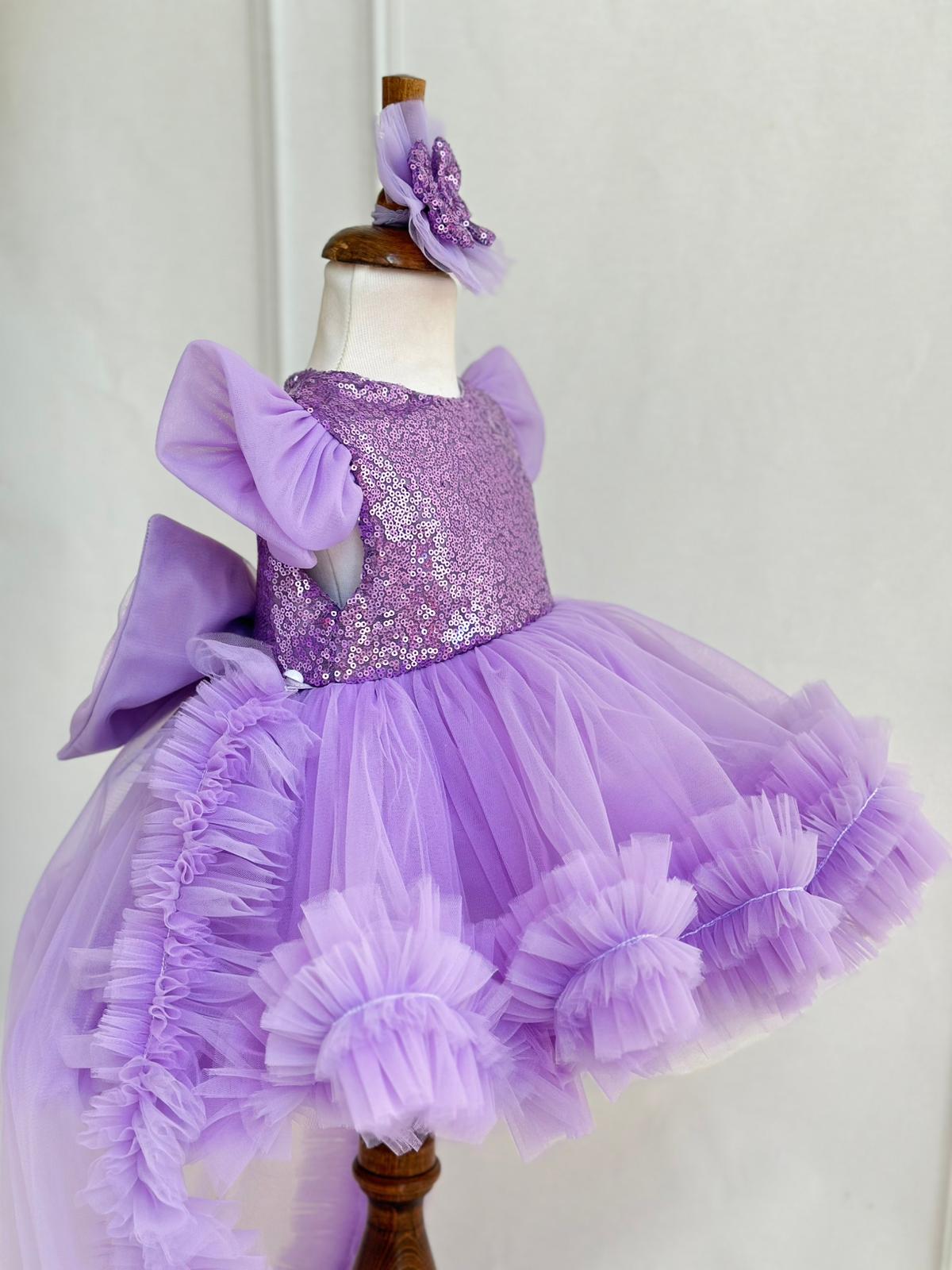 Sequin Detachable Train Party Dress - Purple
