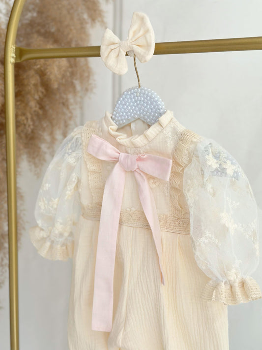 Vintage Lace Muslin Jumpsuit - Cream