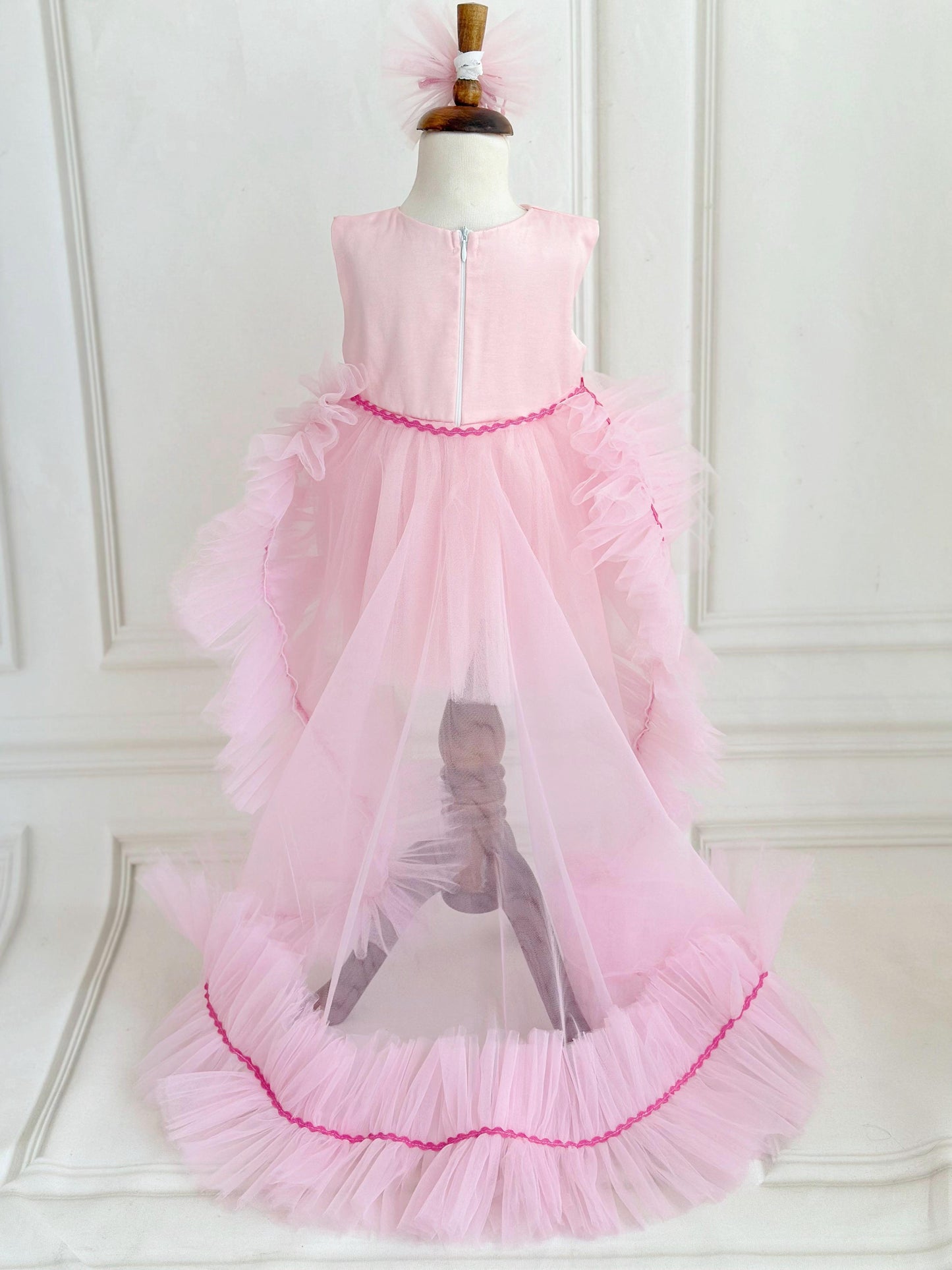 Satin Detachable Tulle Party Dress - Pink