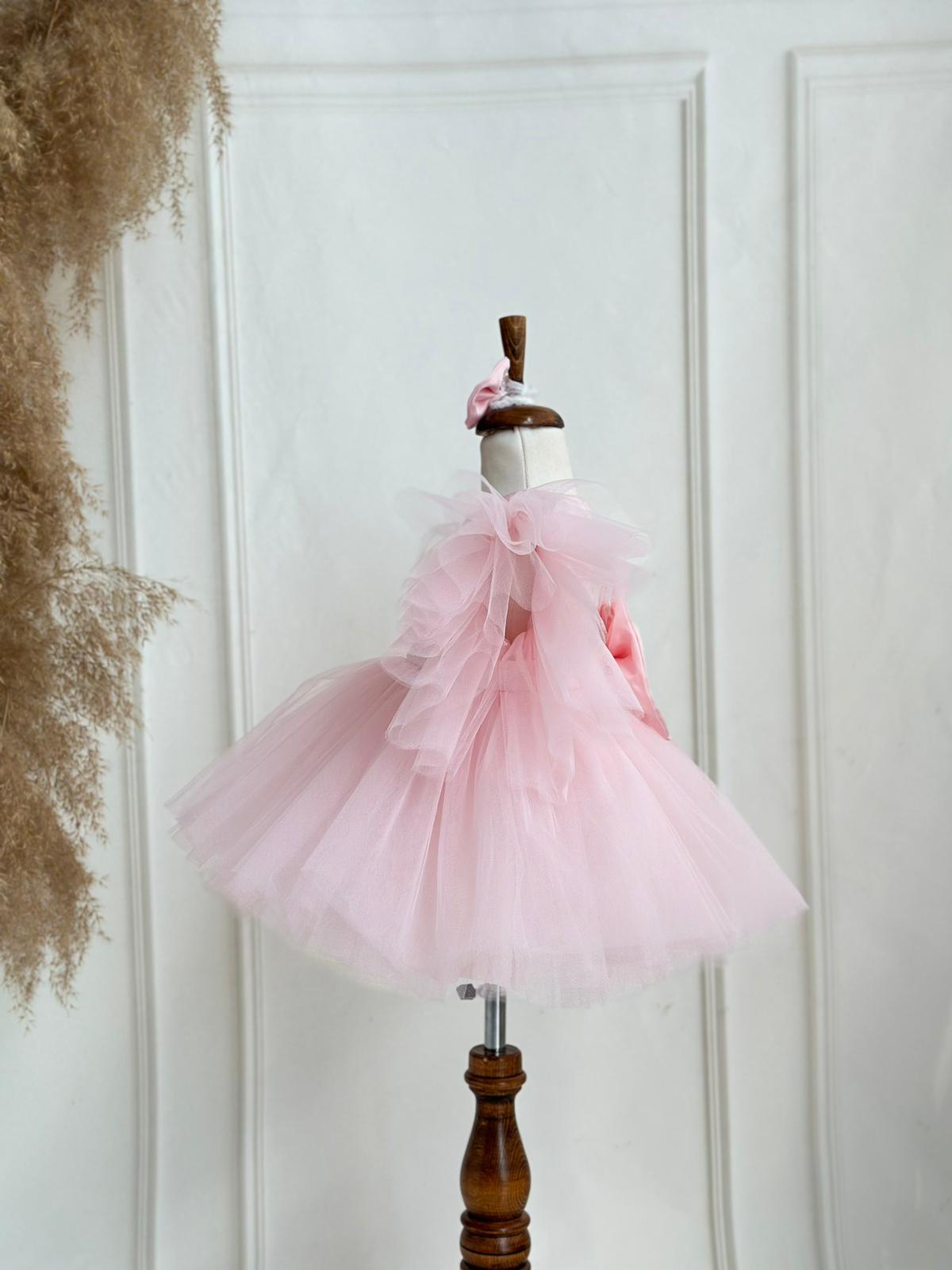 Tulle-Sleeved Puffy Party Dress - Pink