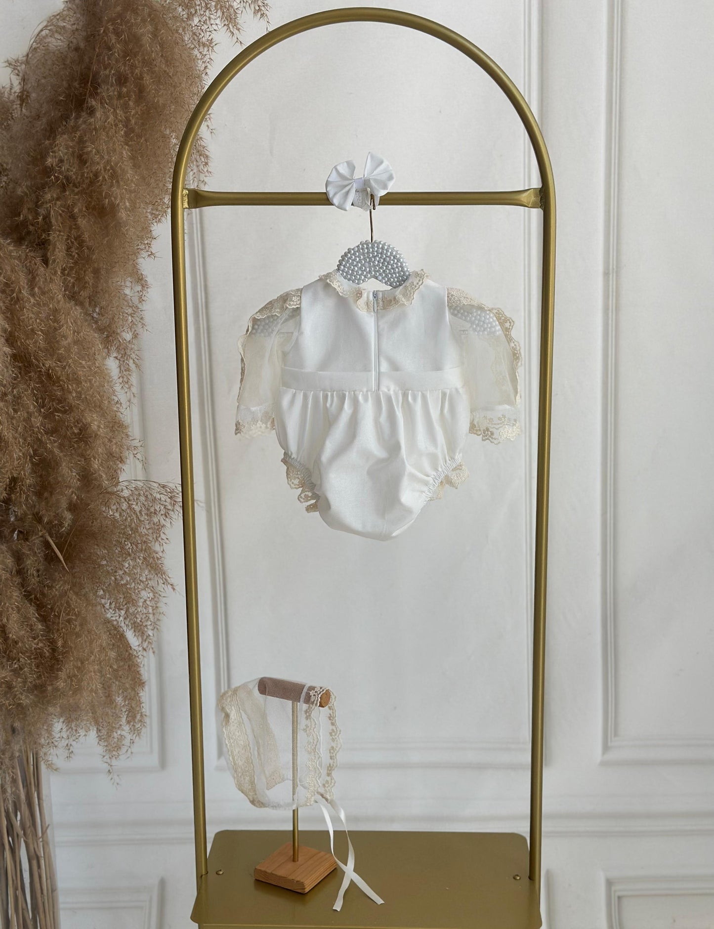 Vintage Linen Romper Set - Cream