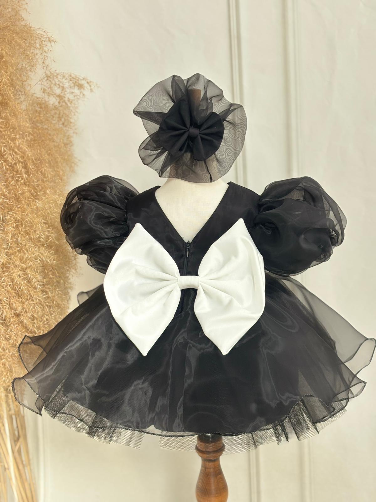 Black Organza Puffy Baby & Toddler Dress – With Large Bow Detail