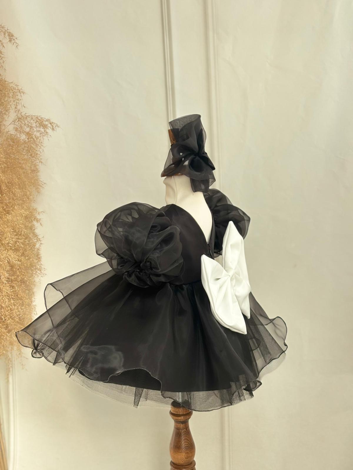 Black Organza Puffy Baby & Toddler Dress – With Large Bow Detail