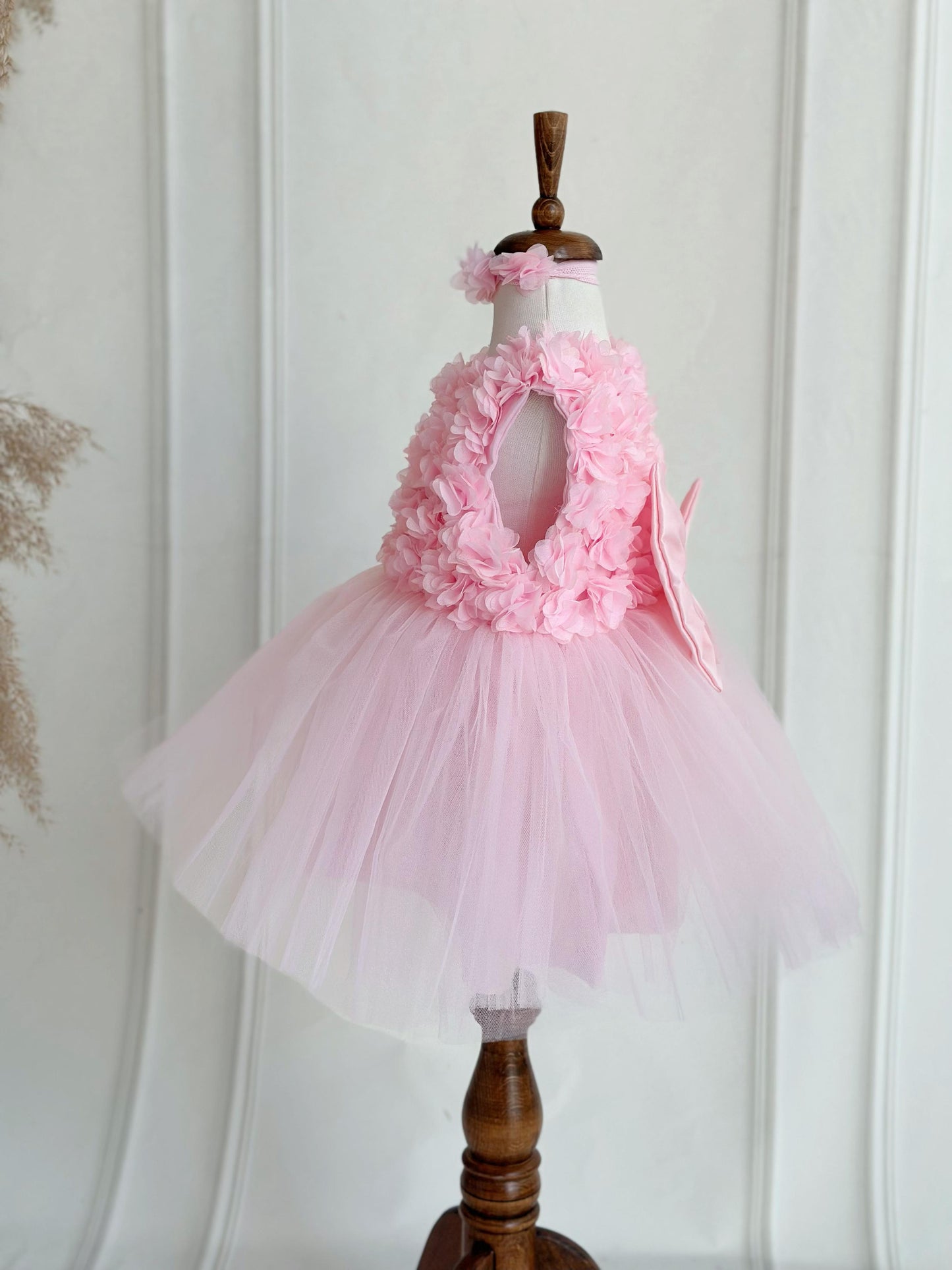 Chiffon Pink Floral Party Dress - Pink