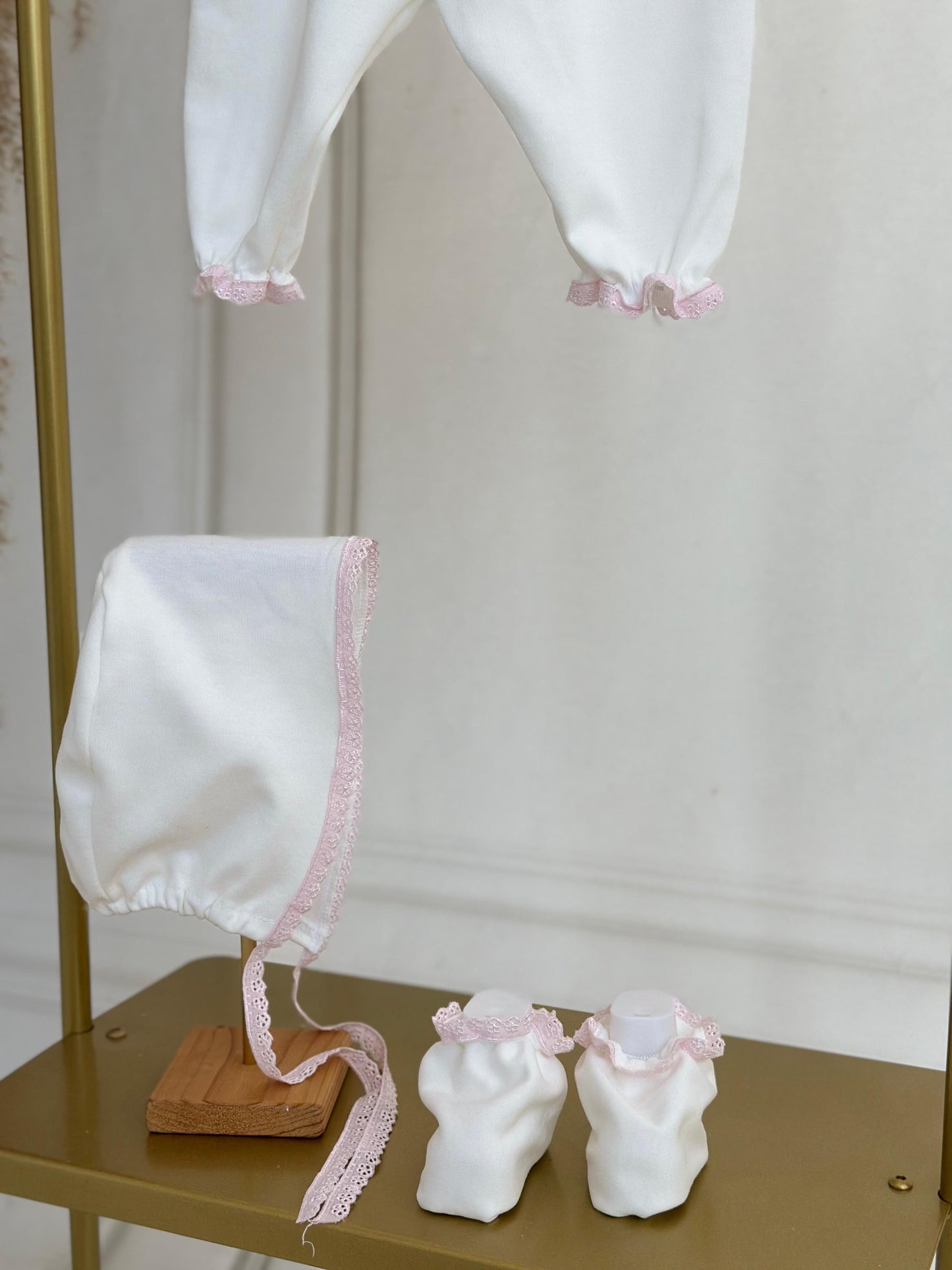 Pink Lace Romper Set - White