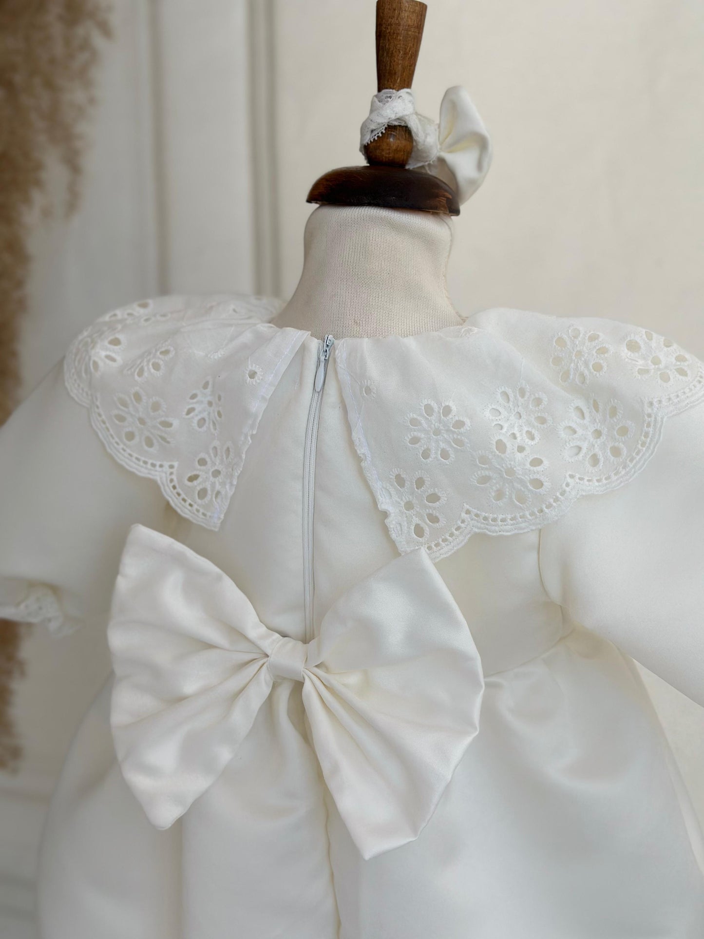 Baby Girl White Cotton Dress with Eyelet Embroidery – Long Sleeve Toddler Dress