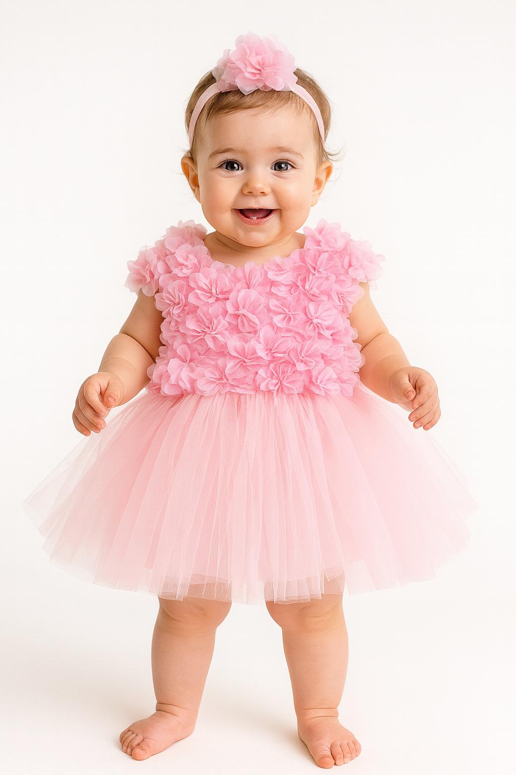 Chiffon Pink Floral Party Dress - Pink