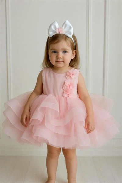 Cotton Satin One-Shoulder Floral Party Dress - Pink