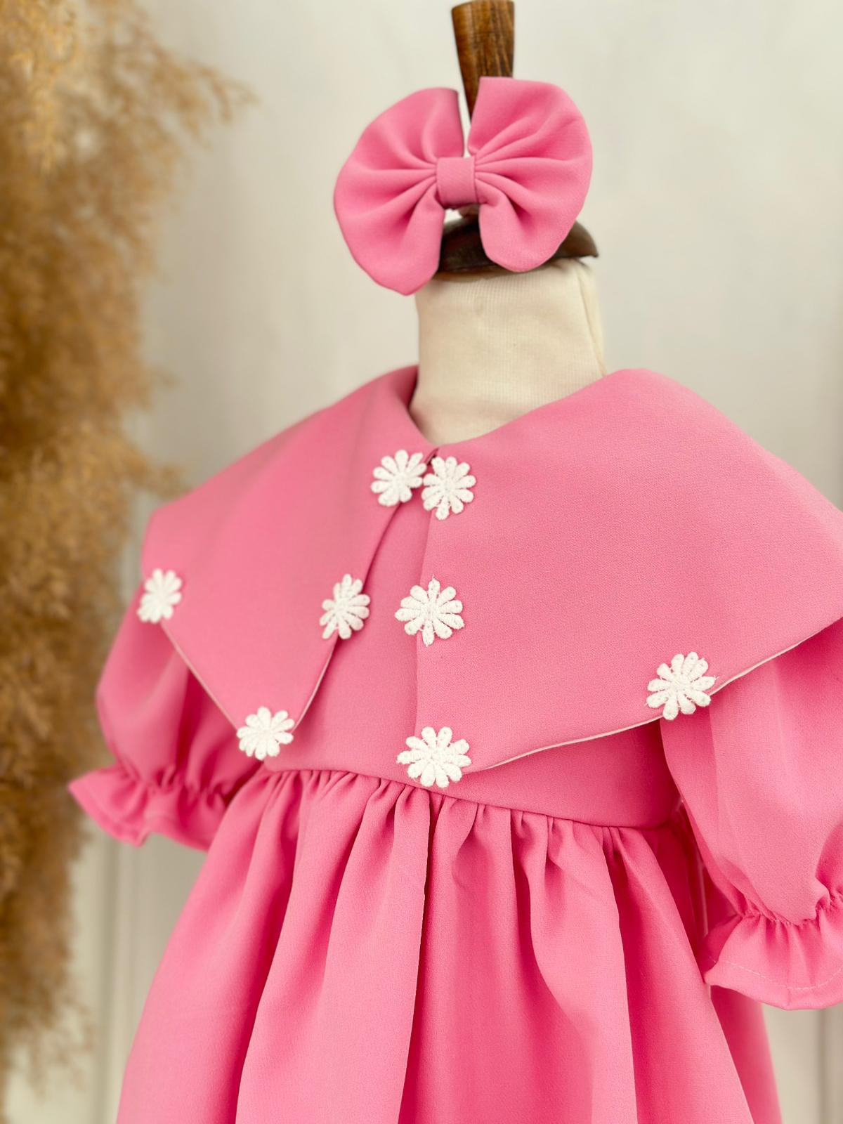Pink Baby Girl Dress with Daisy Details & Headband | Long Sleeve Princess Dress for Birthdays & Photoshoots