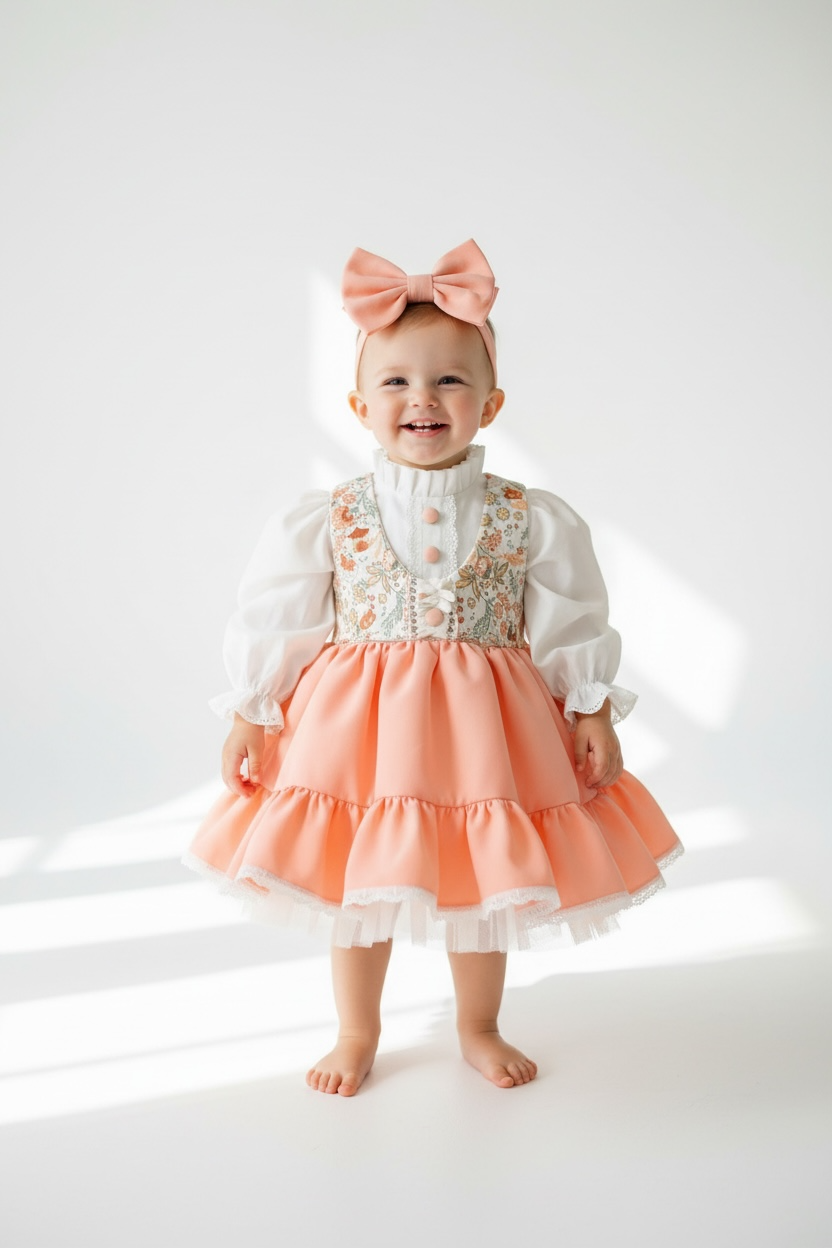 Baby Girl Special Occasion Dress with Removable Patterned Vest