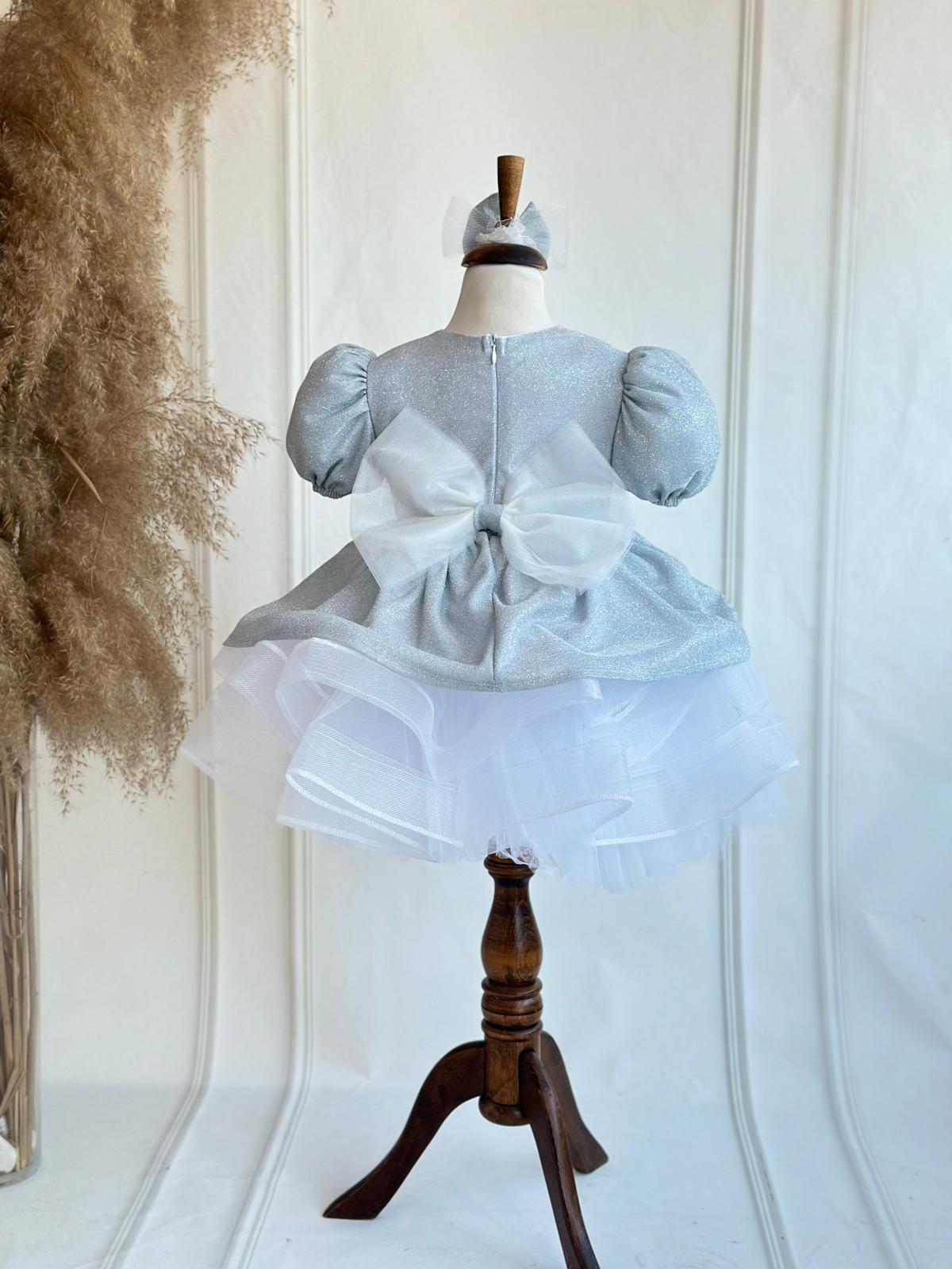 Silver Glitter Puffy Party Dress - Silver