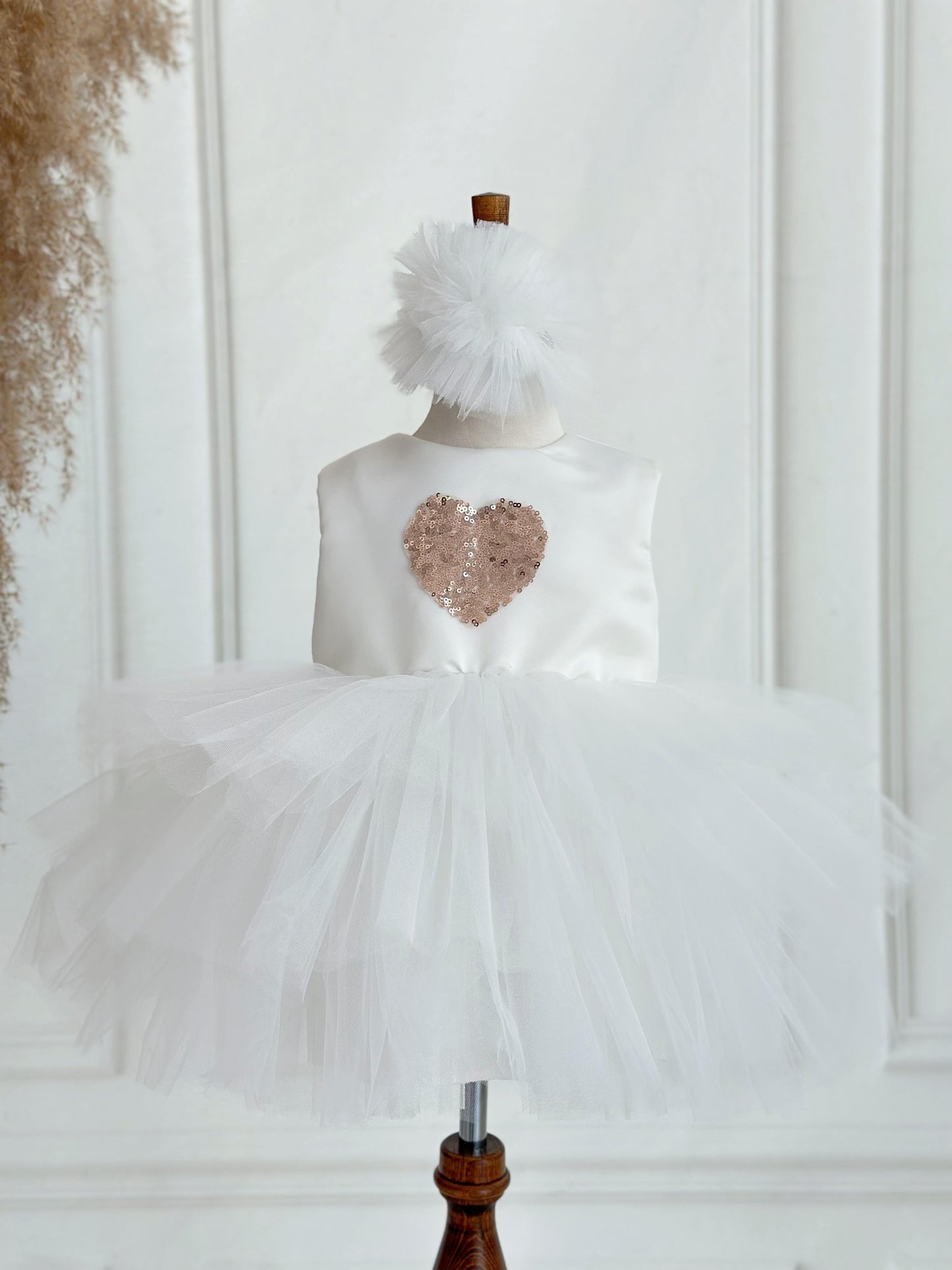 Brown Heart Sequin Detachable Train Party Dress - White