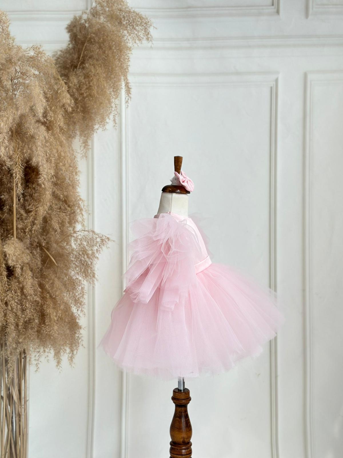 Tulle-Sleeved Puffy Party Dress - Pink