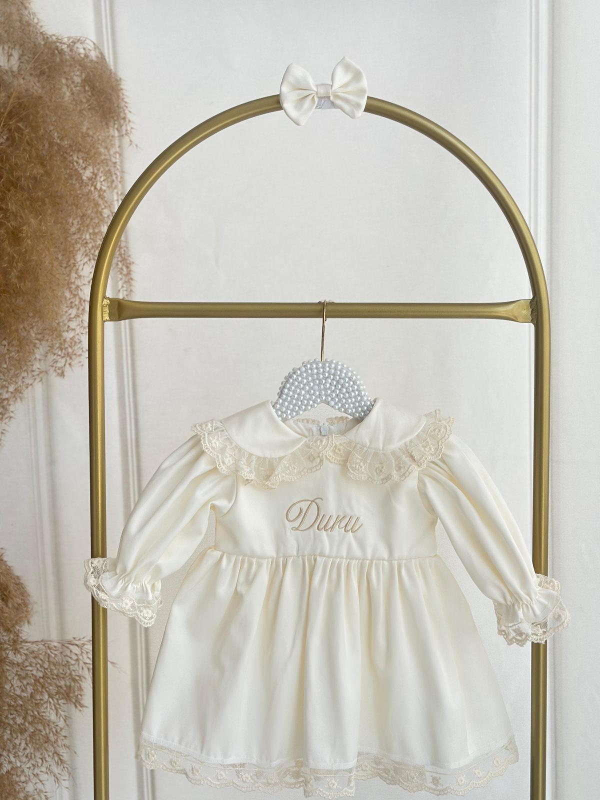 Personalized Baby Girl Satin Lace Dress with Name Embroidery – Special Occasion & Christening Outfit