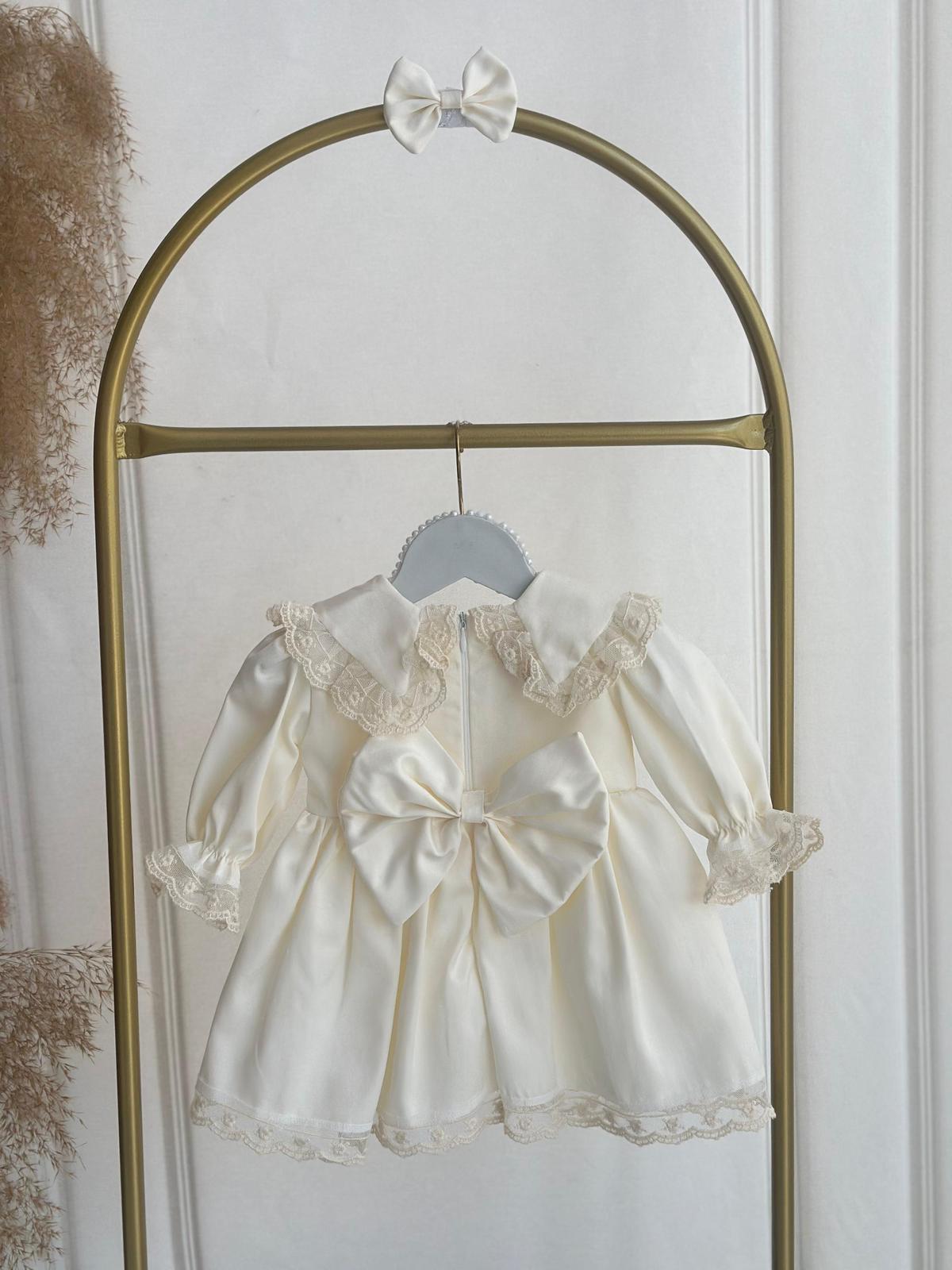 Personalized Baby Girl Satin Lace Dress with Name Embroidery – Special Occasion & Christening Outfit