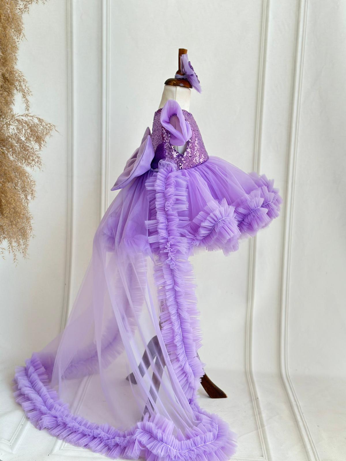 Sequin Detachable Train Party Dress - Purple