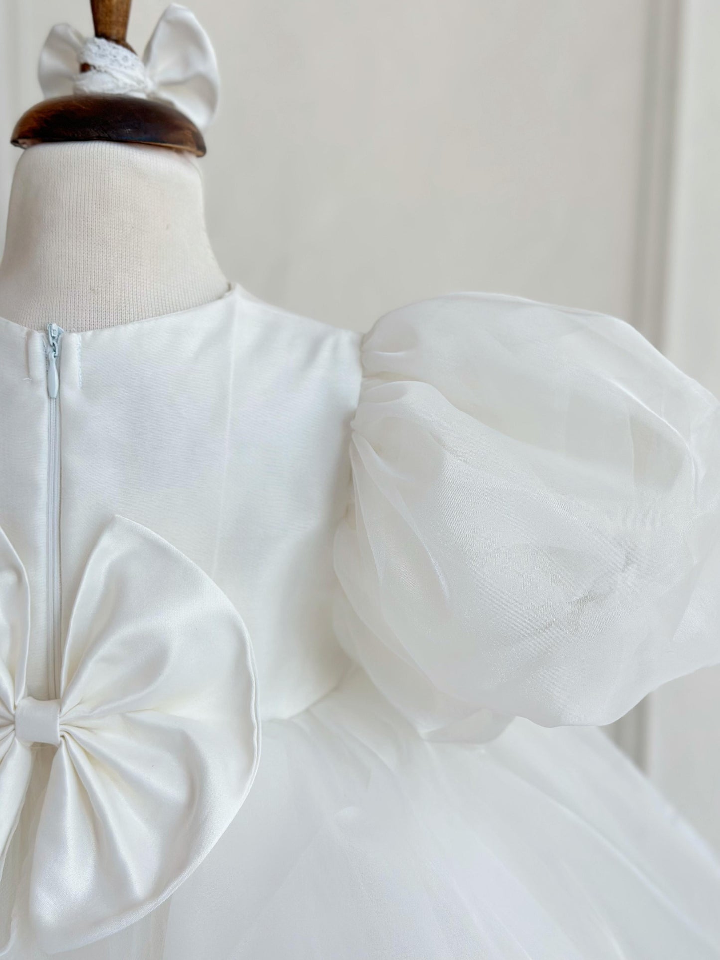 Organza Puff Sleeve Puffy Party Dress - White