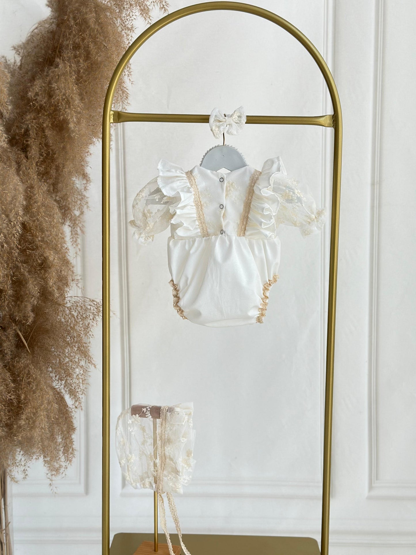 Vintage Lace Baby Romper - Cream
