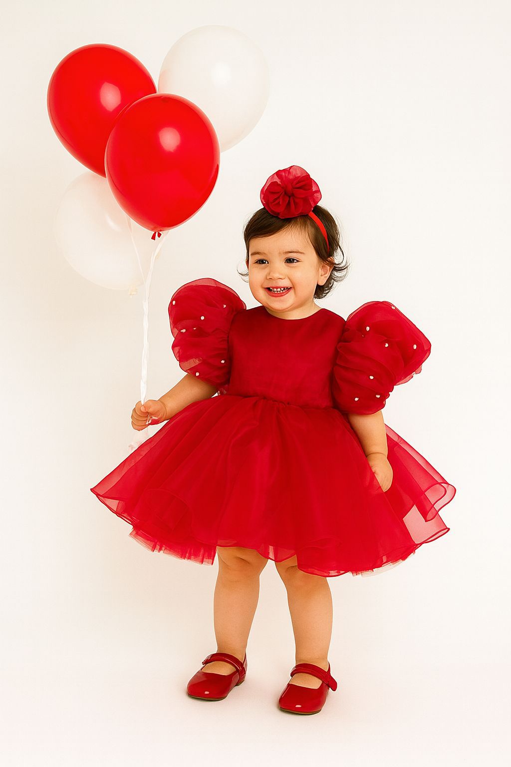 Red Pearl Detailed Tulle Baby & Girl Dress