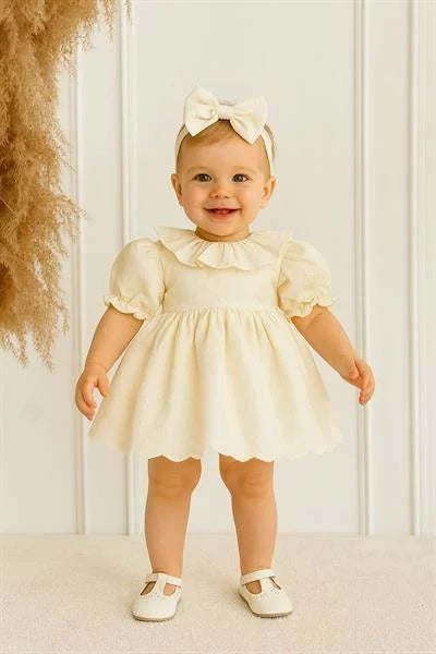 Embroidered Muslin Baptism Dress - Cream