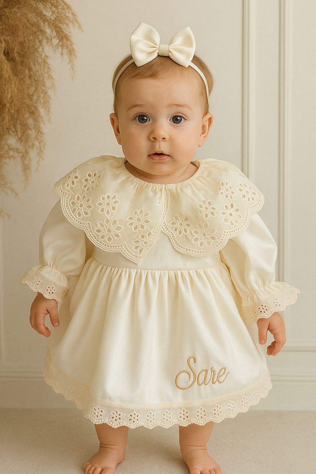 Cream Daisy Cape Embroidered Dress Set