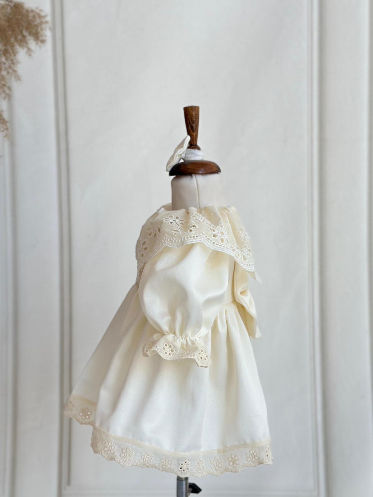 Cream Daisy Cape Embroidered Dress Set