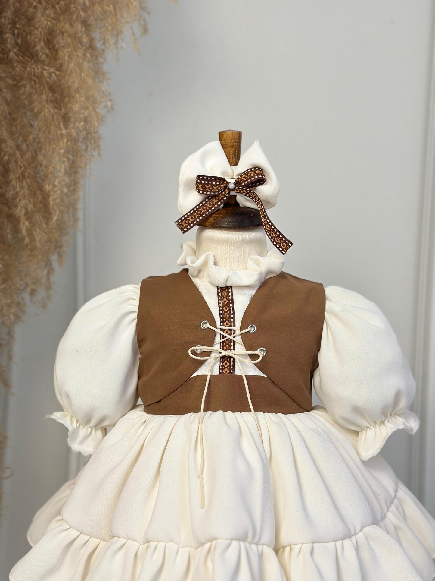 Vintage-Inspired Special Occasion Dress with Crepe Vest