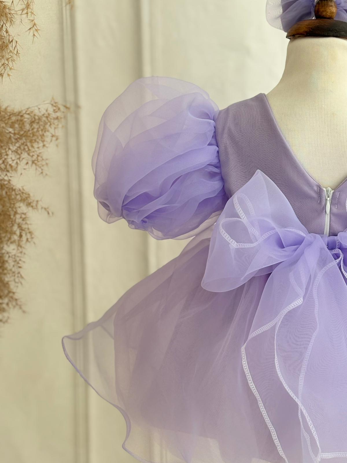 Lilac Organza Princess Dress for Baby & Toddler Girls – Pearl Embellished Birthday Dress