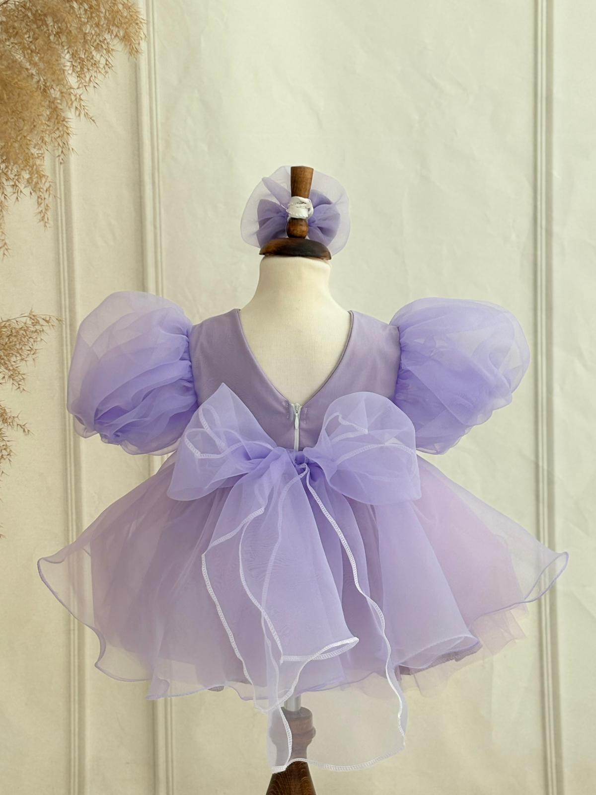 Lilac Organza Princess Dress for Baby & Toddler Girls – Pearl Embellished Birthday Dress
