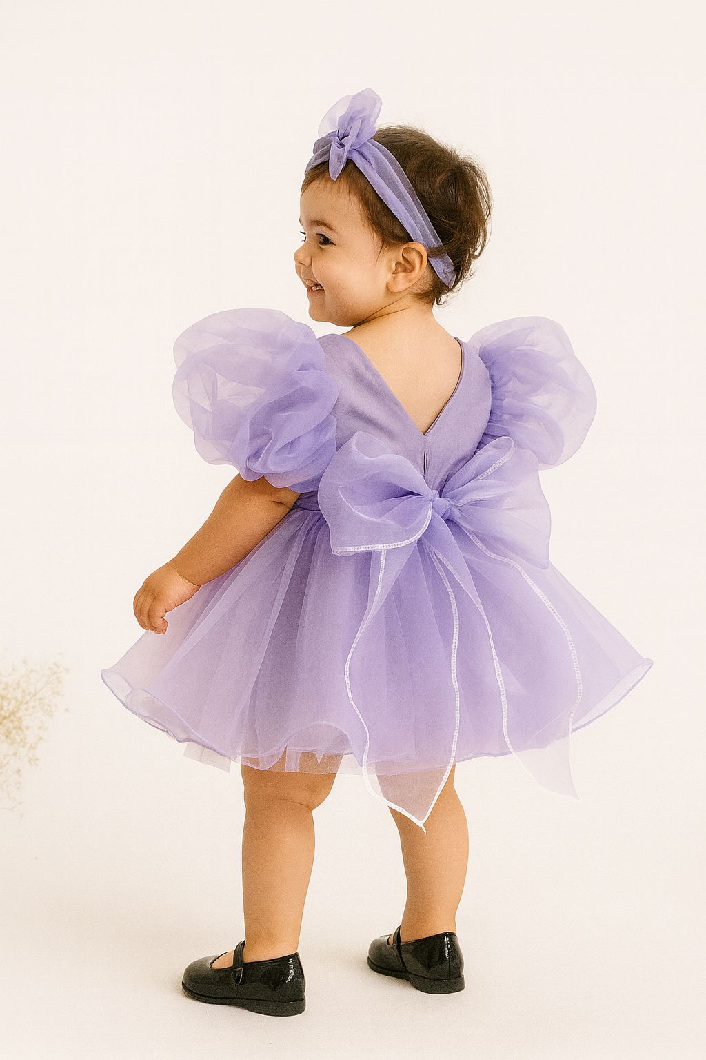Lilac Organza Princess Dress for Baby & Toddler Girls – Pearl Embellished Birthday Dress