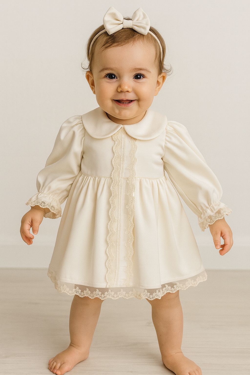 Baby Girl Elegant Satin Lace Dress – Christening & Special Occasion Outfit