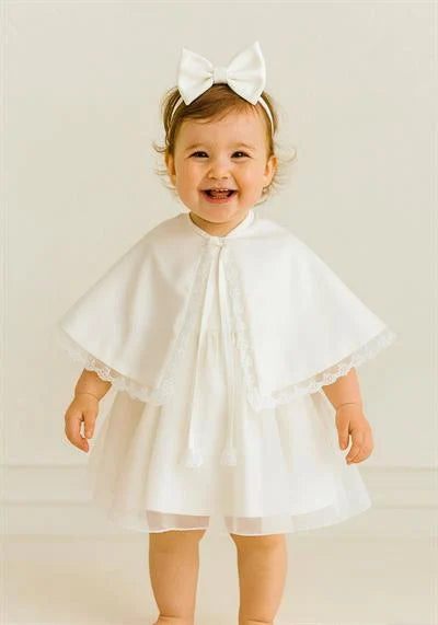 Crepe Fabric Cape Party Dress - White