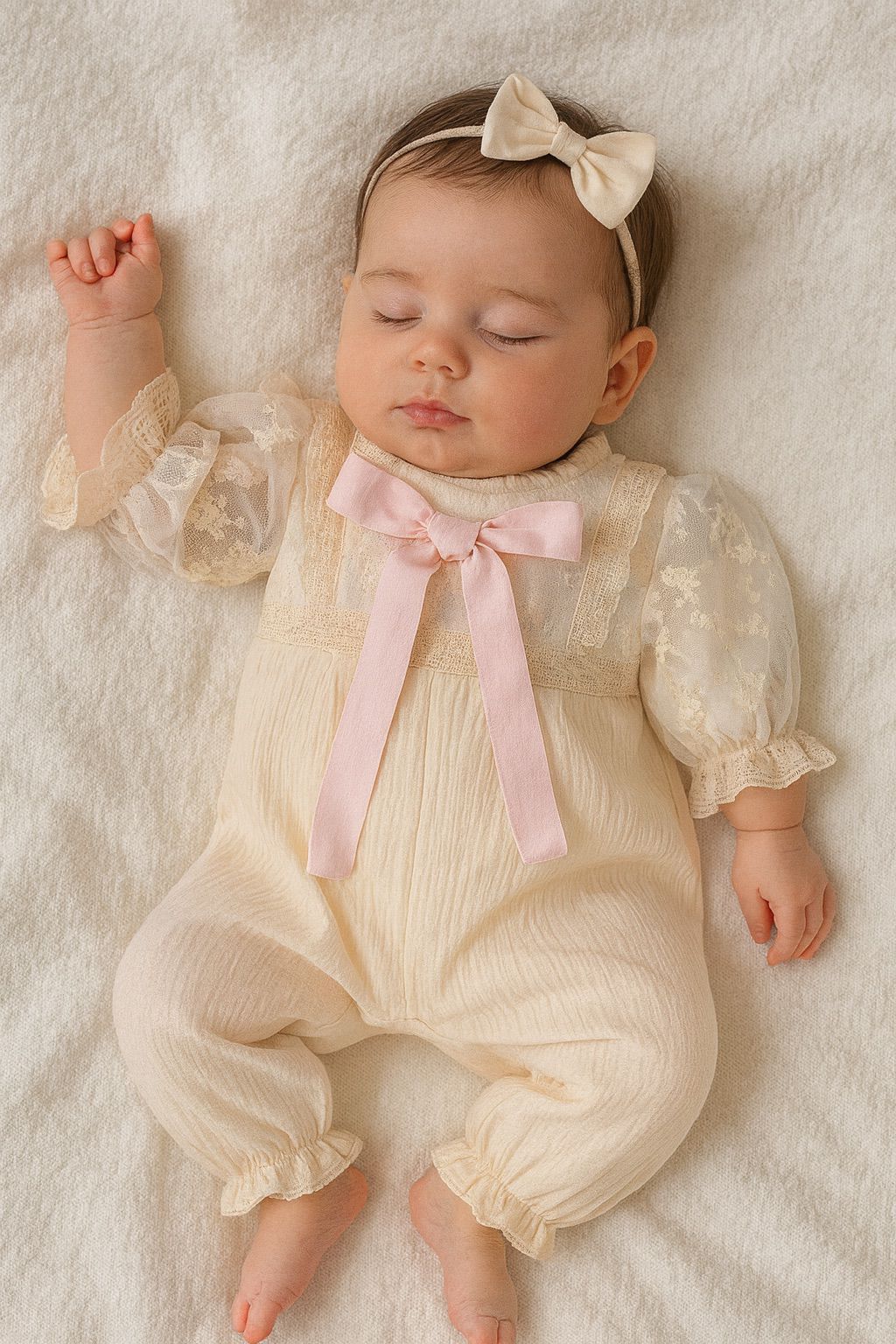 Vintage Lace Muslin Jumpsuit - Cream