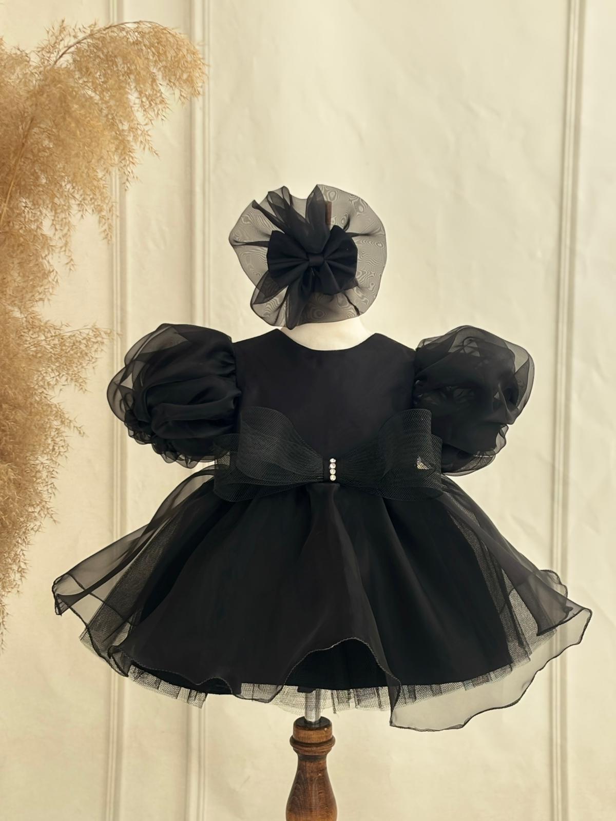 Black Tulle Baby & Toddler Girl Dress with Grosgrain Bow | Elegant Special Occasion Outfit