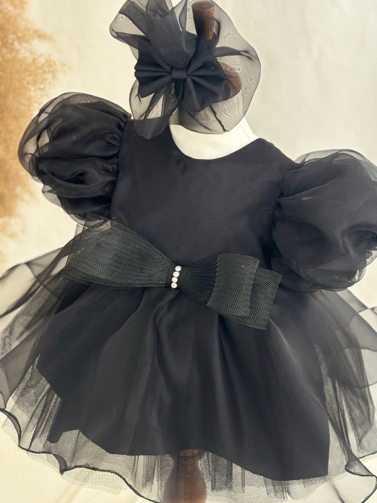 Black Tulle Baby & Toddler Girl Dress with Grosgrain Bow | Elegant Special Occasion Outfit