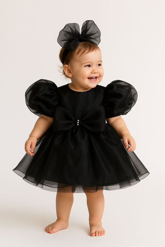 Black Tulle Baby & Toddler Girl Dress with Grosgrain Bow | Elegant Special Occasion Outfit