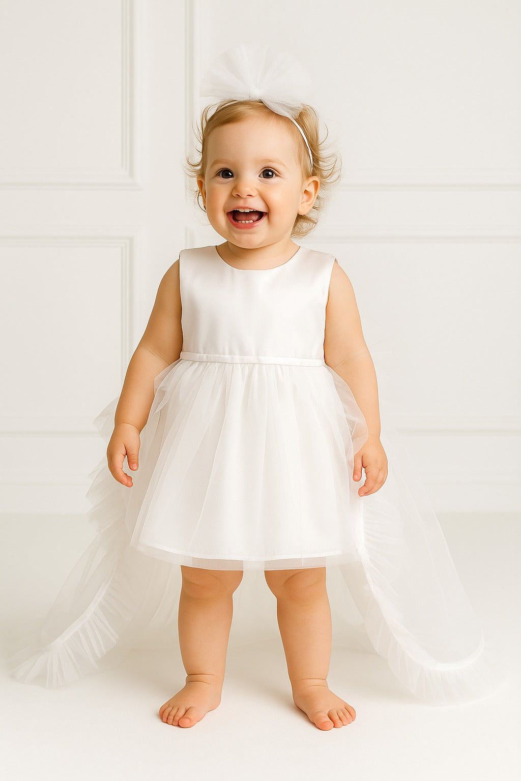 Baby Girl Pink Tulle Dress with Detachable Train | Princess Party Dress