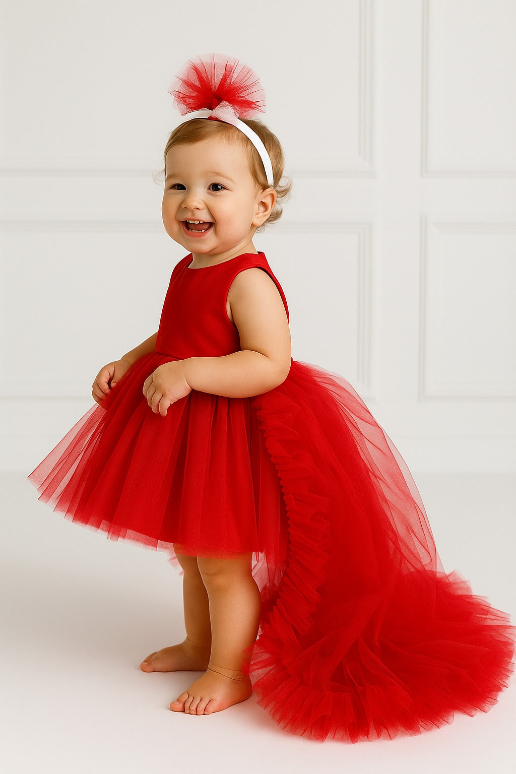 Baby Girl Pink Tulle Dress with Detachable Train | Princess Party Dress