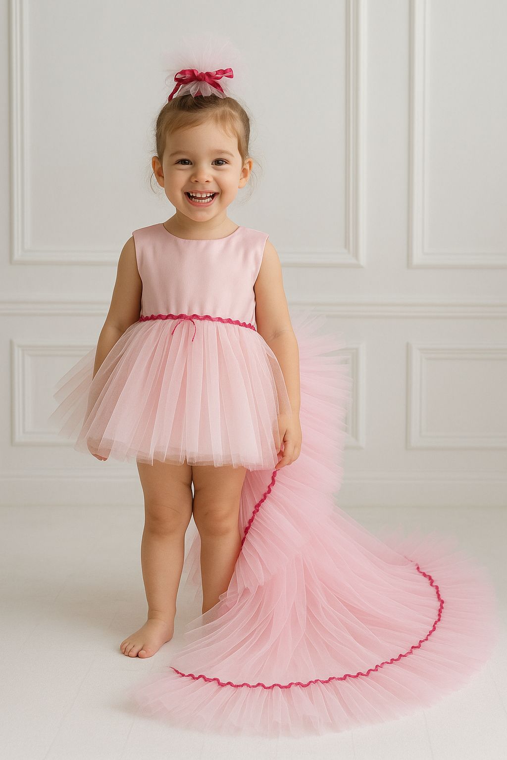 Baby Girl Pink Tulle Dress with Detachable Train | Princess Party Dress