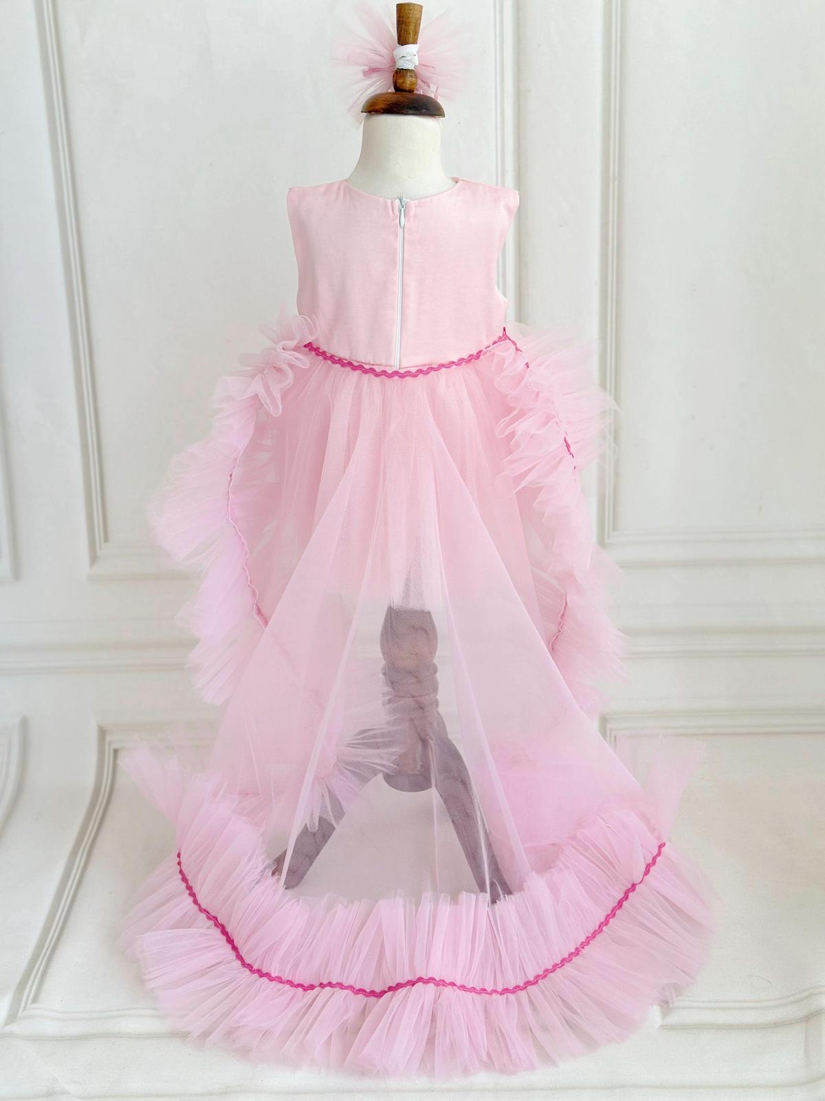 Baby Girl Pink Tulle Dress with Detachable Train | Princess Party Dress