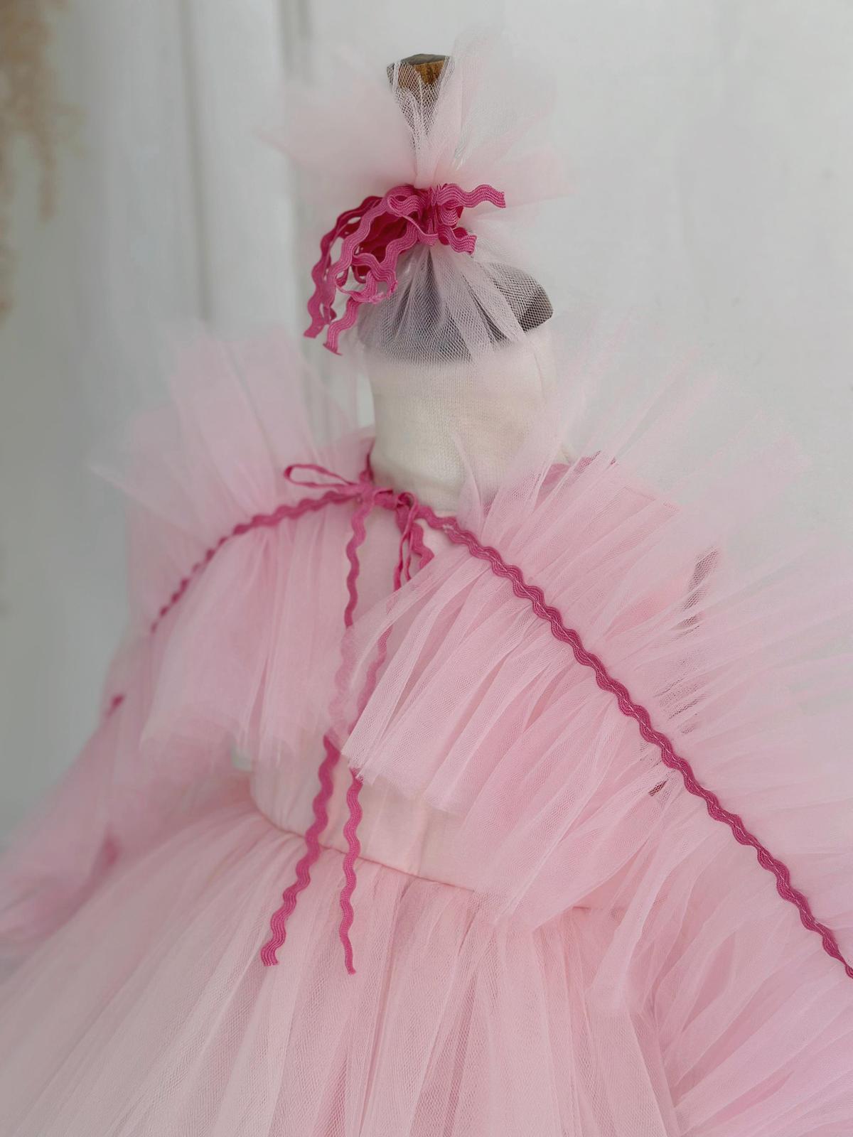 Baby Girl Pink Tulle Dress with Detachable Train | Princess Party Dress