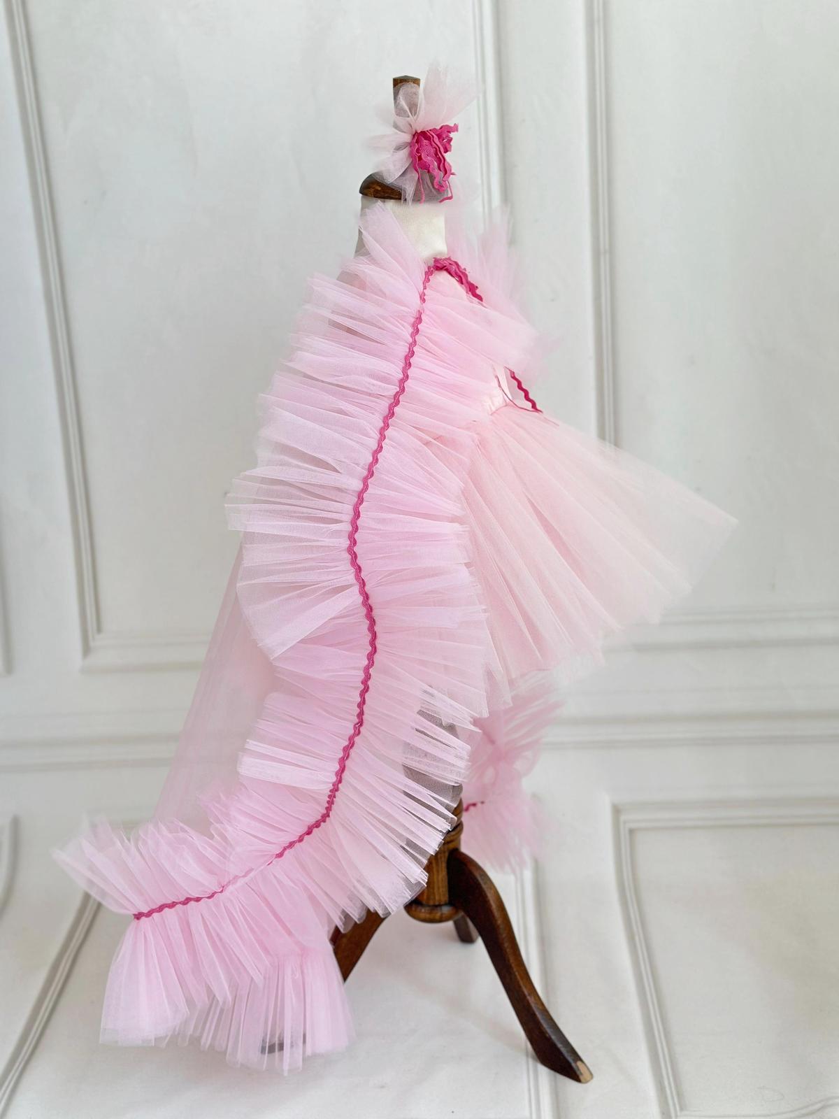 Baby Girl Pink Tulle Dress with Detachable Train | Princess Party Dress