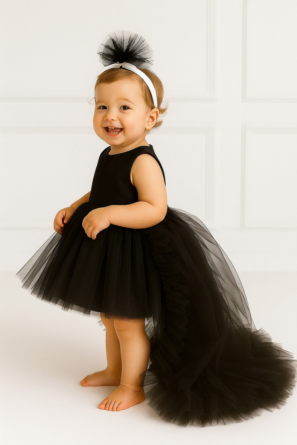 Baby Girl Pink Tulle Dress with Detachable Train | Princess Party Dress